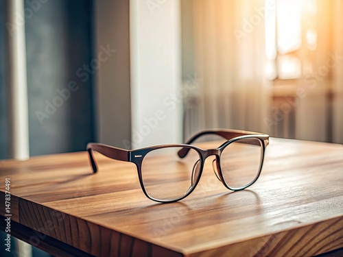 Minimalist Glasses Still Life Photography: Tabletop Eyeglasses, Simple Design, Clean Aesthetic