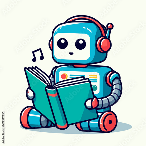 robot vector illustration reading book