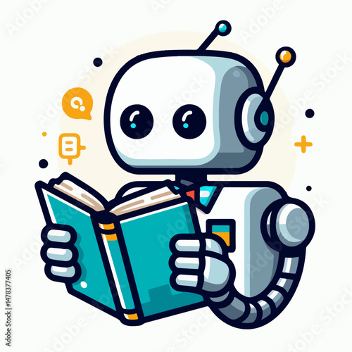 robot vector illustration reading book
