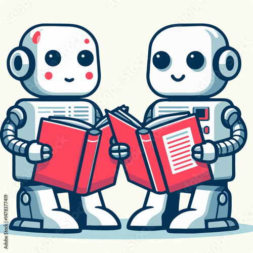 robot vector illustration reading book