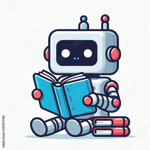 robot vector illustration reading book