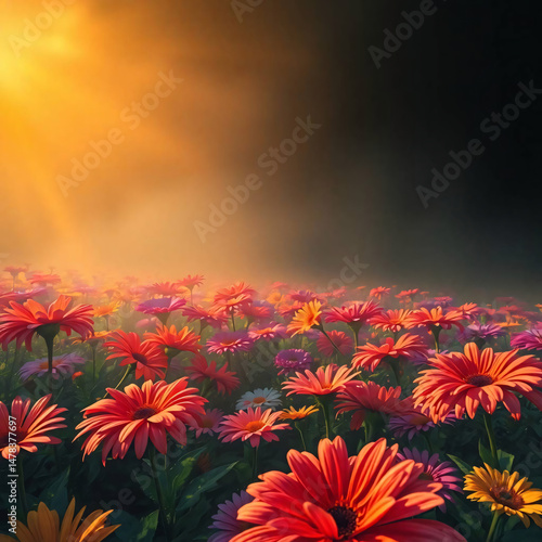 Vibrant colorful flower garden with visible brushstrokes and soft lighting – artistic impressionist style painting
