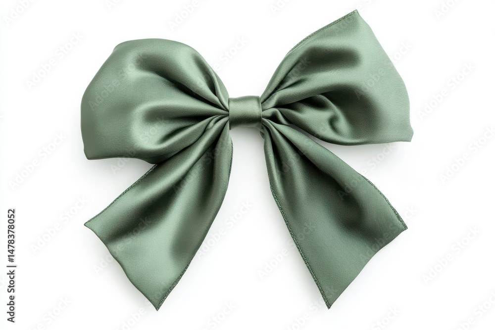 Naklejka premium Elegant green satin bow isolated on white background for decoration and gift wrapping.