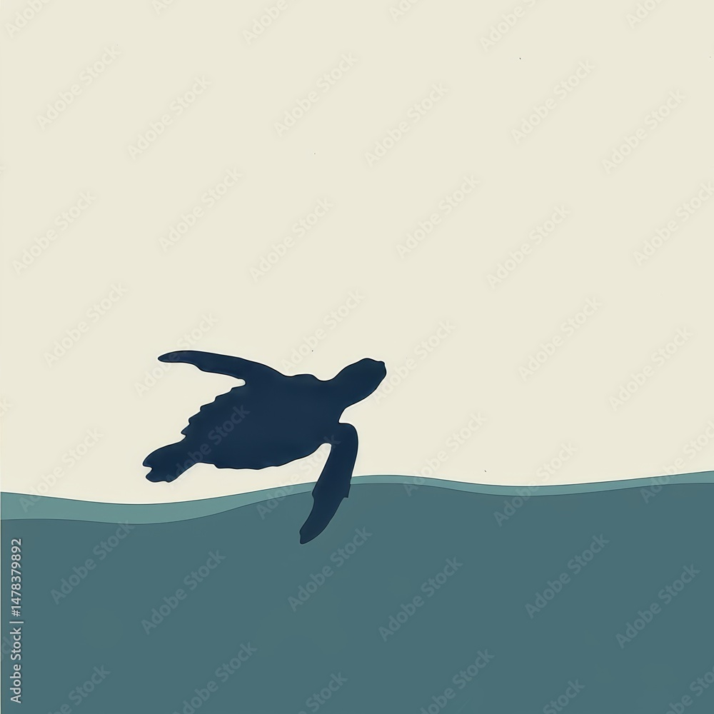 Fototapeta premium minimalist ocean cleanup poster with turtle silhouette .