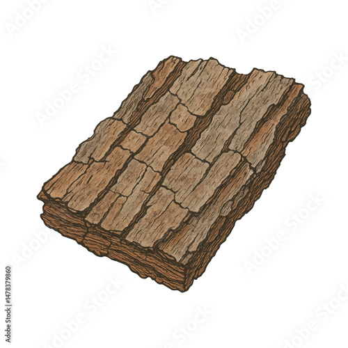 Pine Bark Plate Vector – Realistic Handmade Rough Tree Bark Fragment