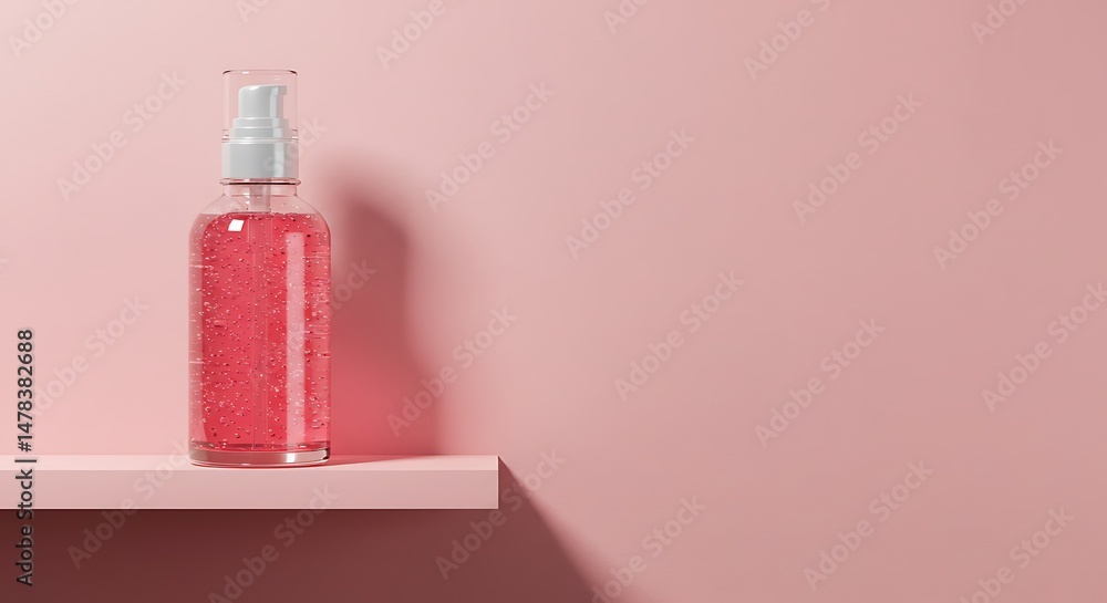 Cosmetic background for product presentation. Cosmetic bottle podium on pink background. 3d render illustration. Object isolate clipping path included. Cosmetic background for product presentation. Cosmetic bottle podium on pink background. 3d render illustration. Object isolate clipping path included.