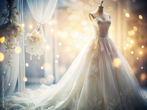 Night Wedding Dress Photography: White Gown, Light Background, Elegant Bridal Fashion