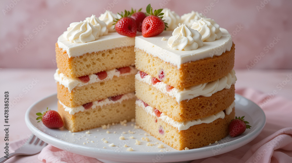 A rich Italian cassata cake with layers of sponge, ricotta cream A rich Italian cassata cake with layers of sponge, ricotta cream