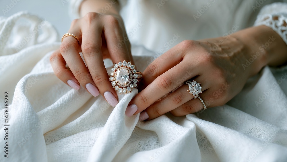Woman polishing exquisite ring with careful attention Woman polishing exquisite ring with careful attention