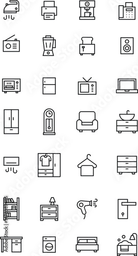 Outline icon set of furniture and devices