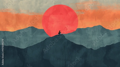 minimalist yoga pose silhouette mountain sunset .
