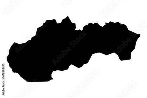 Slovakia map silhouette. Solid black vector outline of European Union nation, Slovakia. Minimalist country border for marketing materials, presentations, and educational content. Versatile SVG format.