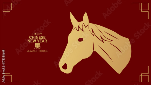 Year horse Happy chinese new year 2026...Silhouette gold horse on red background Banner. Vector...