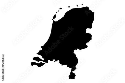 Solid Black Silhouette Map of Netherlands SVG | High-Resolution Vector Outline | Transparent Background | Dutch Country Shape for Print, Design, and Stock Image Use | Editable Europe Map Template