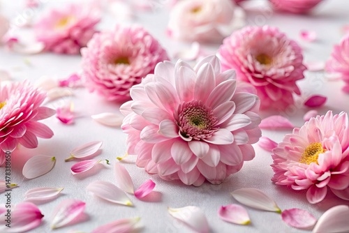 Pink Flower Petals Scattered White Background - High DOF Photography