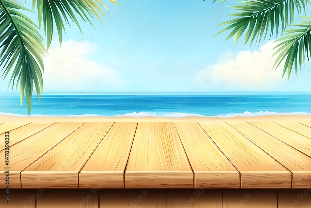 Empty Wooden Deck On Tropical Beach Empty Wooden Deck On Tropical Beach