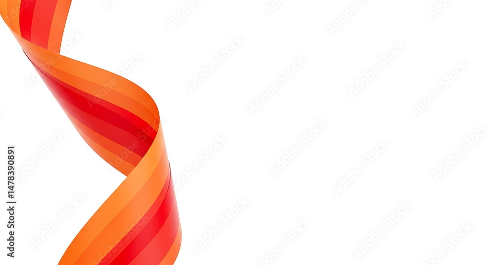 Fototapeta premium Abstract orange and red ribbon swirl on white background for graphic design and decoration use case
