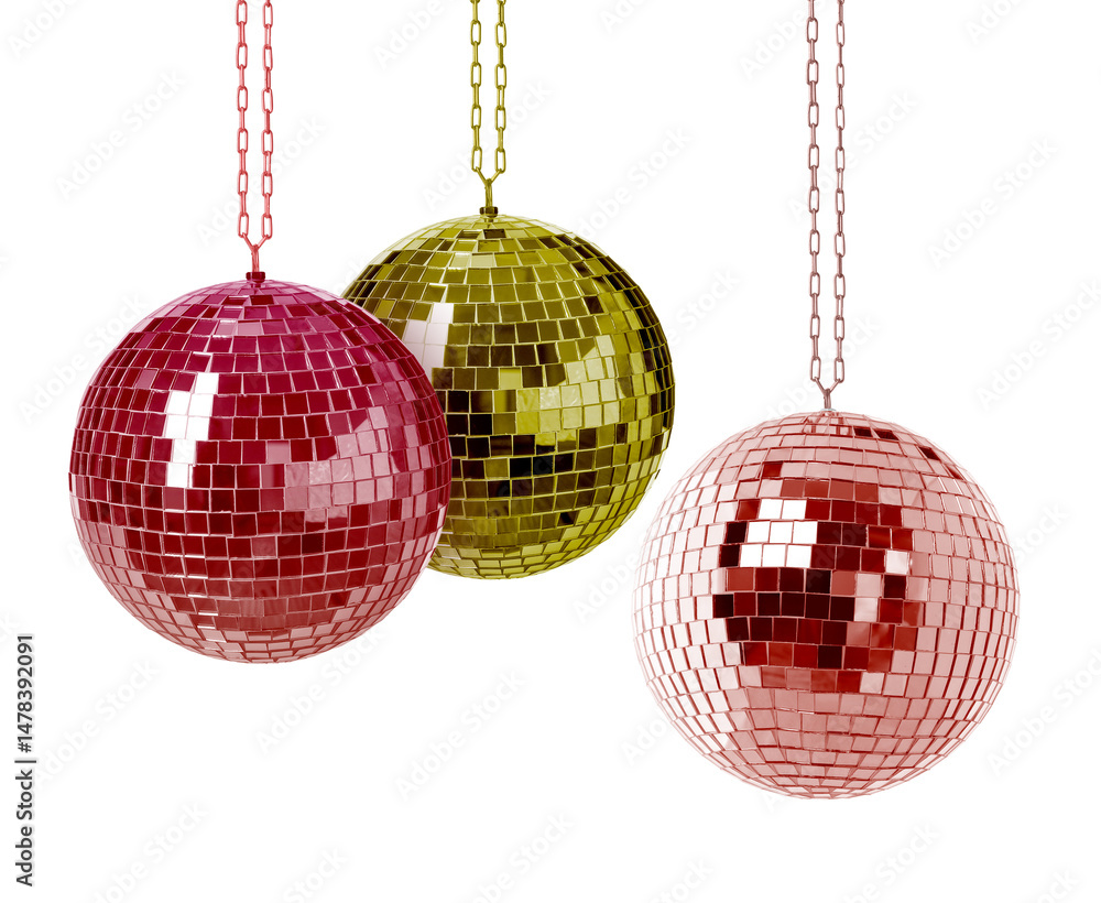 Obraz premium Different shiny disco balls on white background