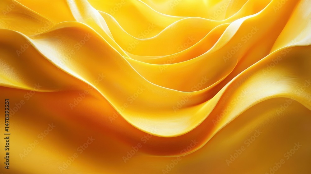 Obraz premium Wavy golden yellow fabric with smooth flowing curves and soft lighting creating an abstract and warm visual texture