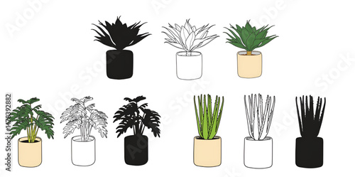 icons set of ornamental plants and flowers, ornamental plant illustrations. hand drawn ornamental plants, silhouettes of ornamental plants and flowers. wedding decoration.