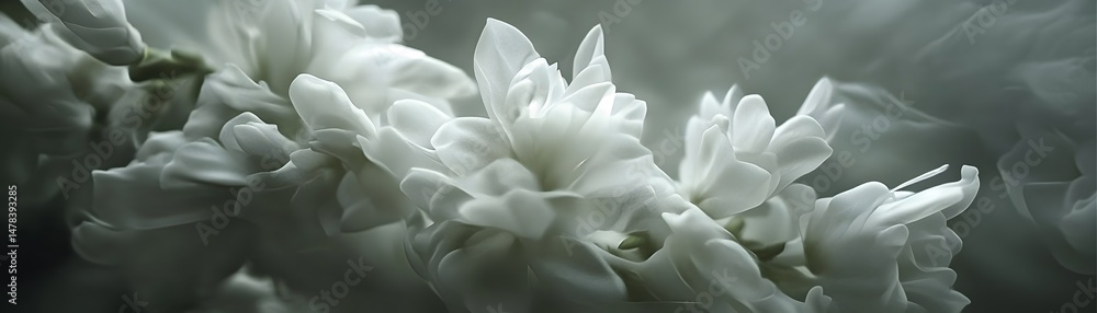 Obraz premium Abstract depiction of white blossoms in smoke.