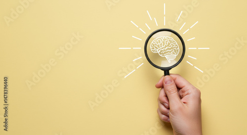 Wallpaper Mural ** Brain Magnified: Exploring Ideas, Intelligence & Mental Health - Concept with Magnifying Glass, Thinking, Focus, & Analysis Torontodigital.ca