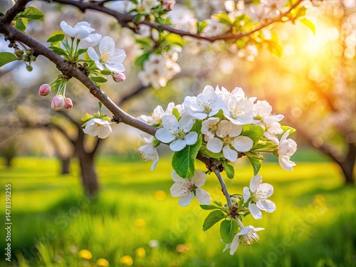 Spring Blossom, Apple Tree Branch, White Flowers, Orchard Landscape Photography, Nature Scene, Floral Background