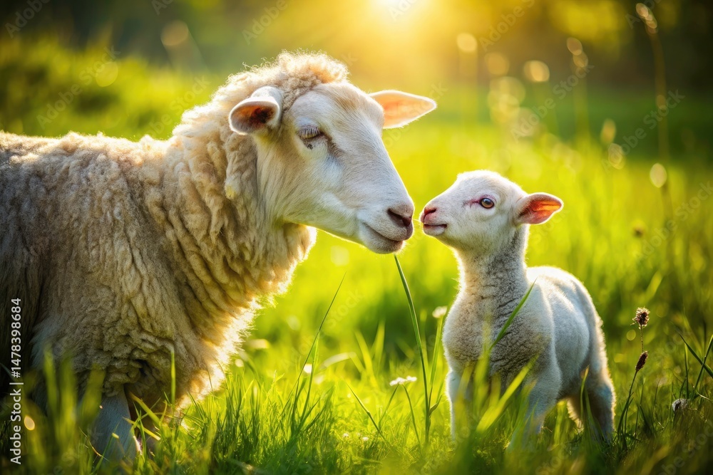 Obraz premium Spring Lambing Ewe Farm Photography: Adorable Sheep & Newborn Lambs