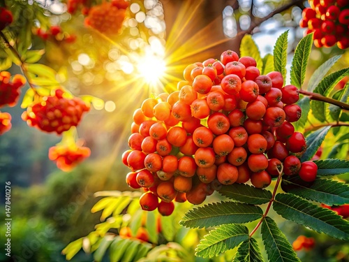 Sunlit Rowan Berries: Mystical Tree Portrait Photography