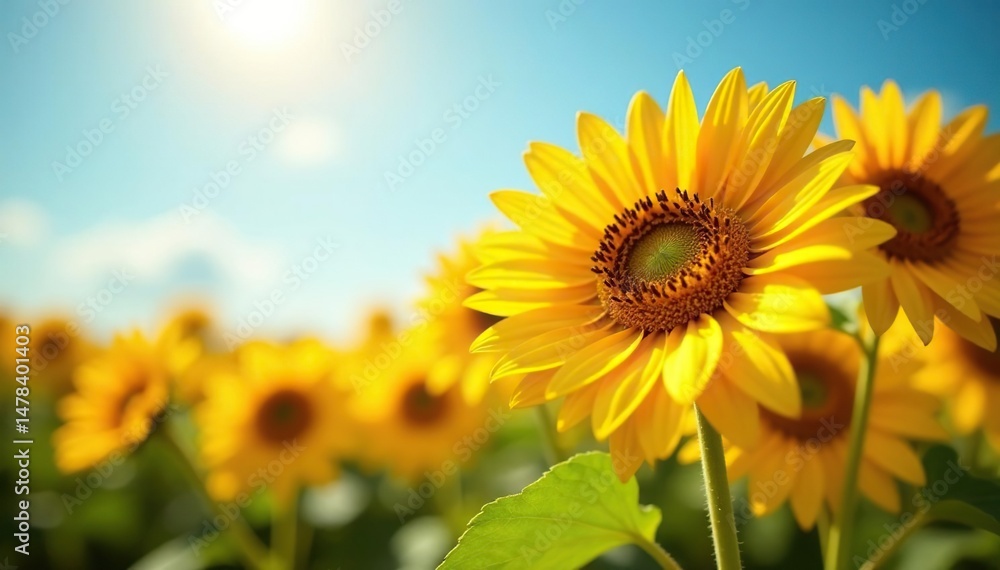 Obraz premium Close-up of a vibrant bouquet of sunflowers in full bloom, bathed in sunlight , plant, bloom