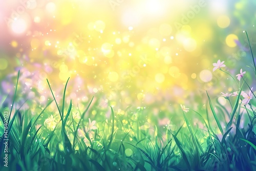 Vibrant Spring Meadow with Blooming Flowers and Soft Sunlight