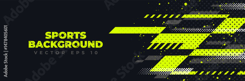 Abstract sports horizontal banner with lime green color combination, dynamic background with grunge texture shape with copy space
