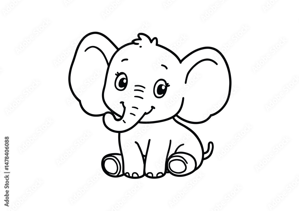Naklejka premium Cute Elephant Coloring Page A4 | Black & White Printable Artwork for Kids