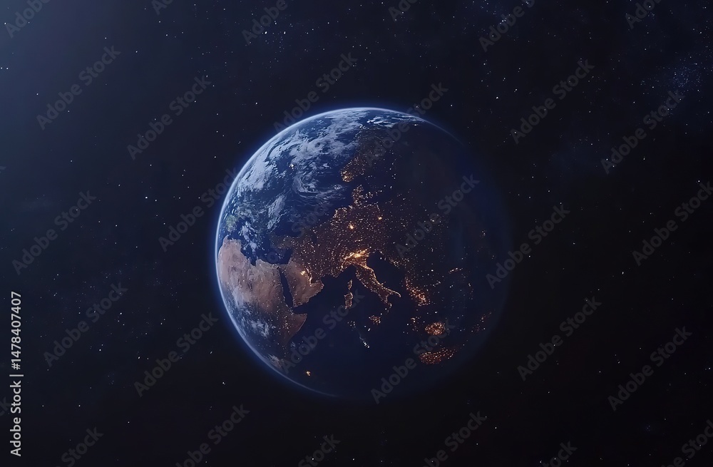 Fototapeta premium Earth Planet Nighttime View From Space