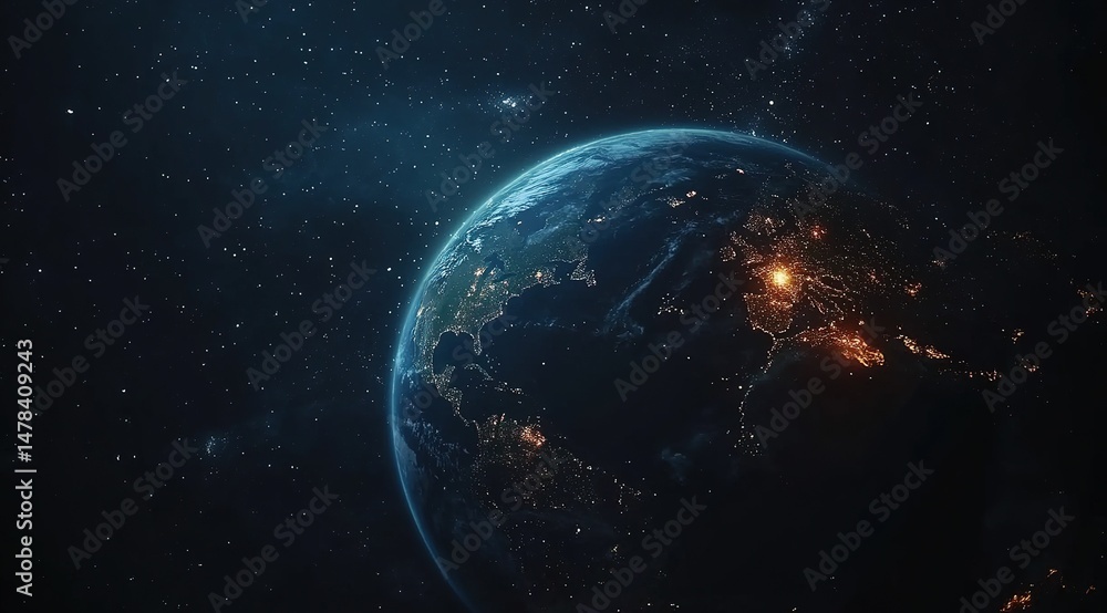 Obraz premium Abstract Earth In Space With Fire Effects