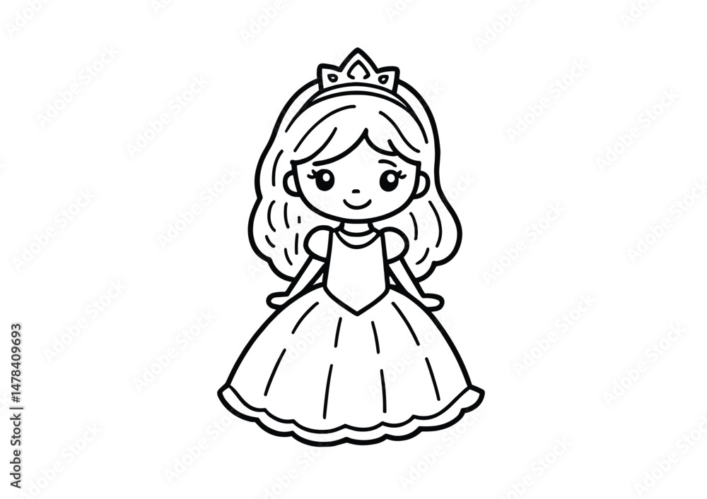 Fototapeta premium Princess Coloring Page A4 | Black & White Printable Artwork for Kids