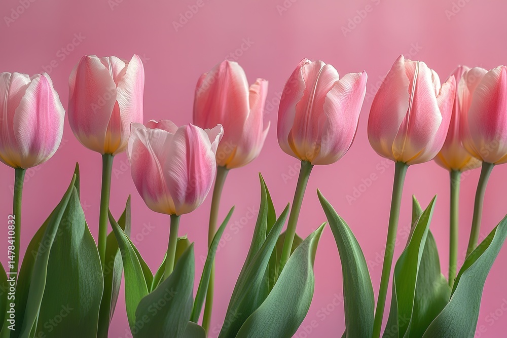 Fototapeta premium Pink Tulips Against Pink Background