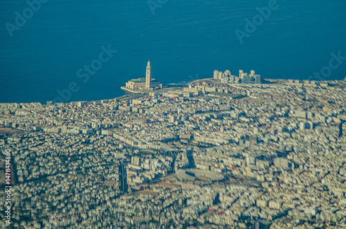 Casablanca coast Aerial view of the Hassan 2 Mosq and downtown