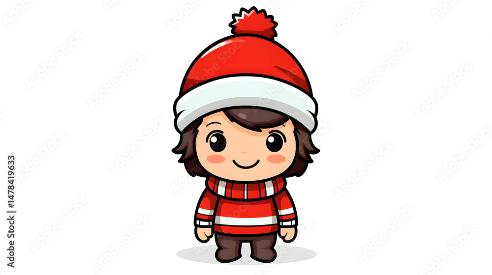 Obraz premium Festive Merry Christmas Portrait of Little Boy in Santa Hat and Sweater
