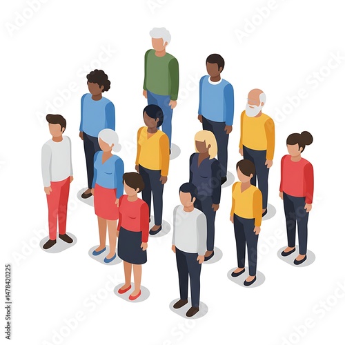 Isometric Group of Diverse People, Teamwork and Society Concept, Crowd of People