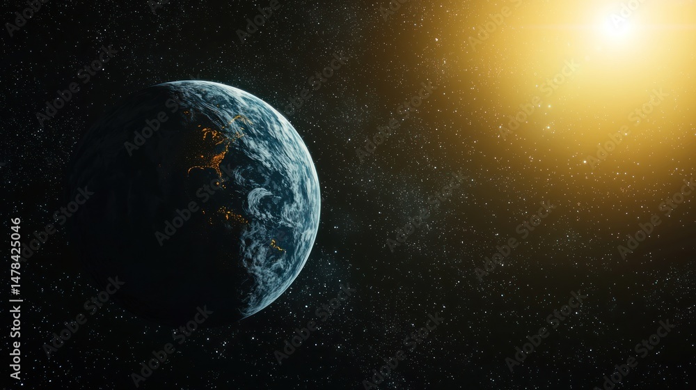 Obraz premium A planet casting a long shadow in space