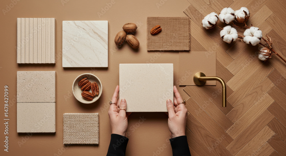 Obraz premium Neutral Palette: Tile, Wood, & Texture Mood Board | Interior Design Inspiration for Warm, Elegant Spaces & Natural Elements