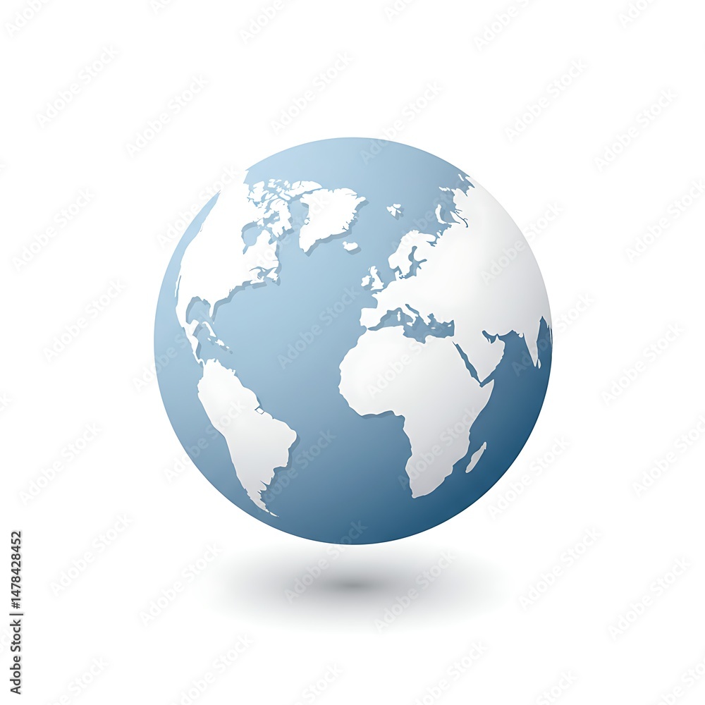 World Globe Map with Blue Ocean, Continent, and Shadow Isolated World Globe Map with Blue Ocean, Continent, and Shadow Isolated