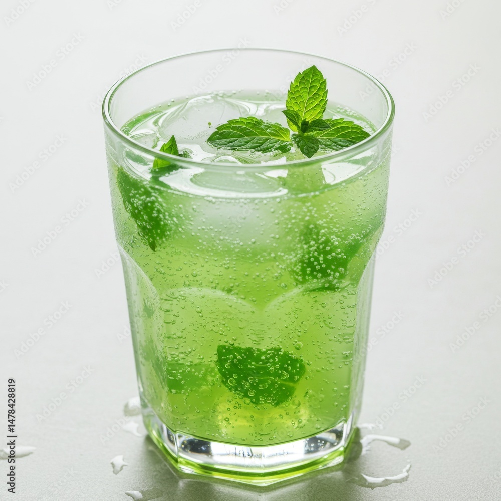 Refreshing Mint Drink with Ice in Glass Refreshing Mint Drink with Ice in Glass