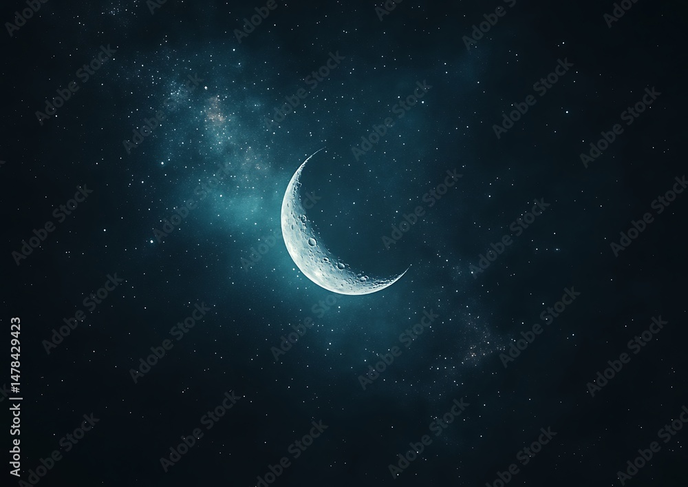 Crescent moon in starry night sky Crescent moon in starry night sky