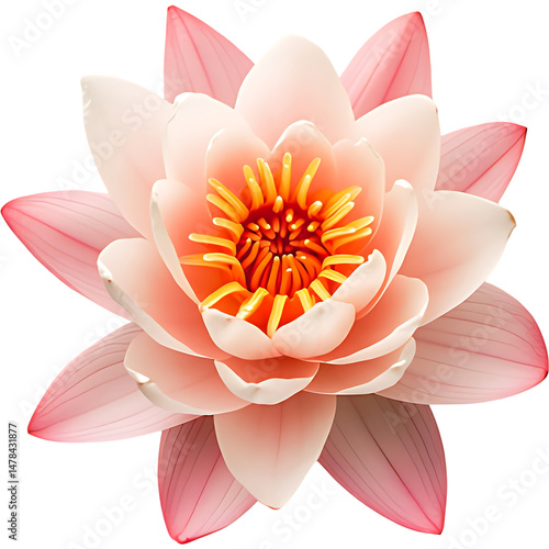 A close up view of a pink lotus flower with yellow center and multiple layers of soft petals bloom