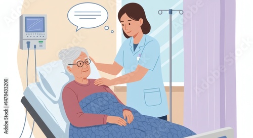 Nurse Comforting Senior Patient in Hospital Bed with Supportive Care