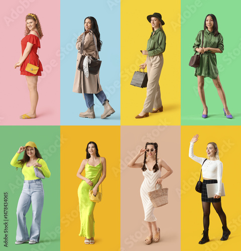 Collage of stylish women wi...