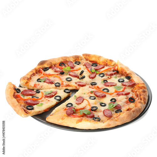 pizza isolated on white background, regular pizza, Pizza with vegies olives, pepperoni pizza 
