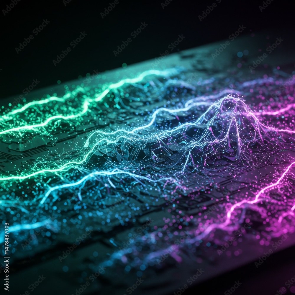 Fototapeta premium Abstract Digital Landscape with Glowing Particles